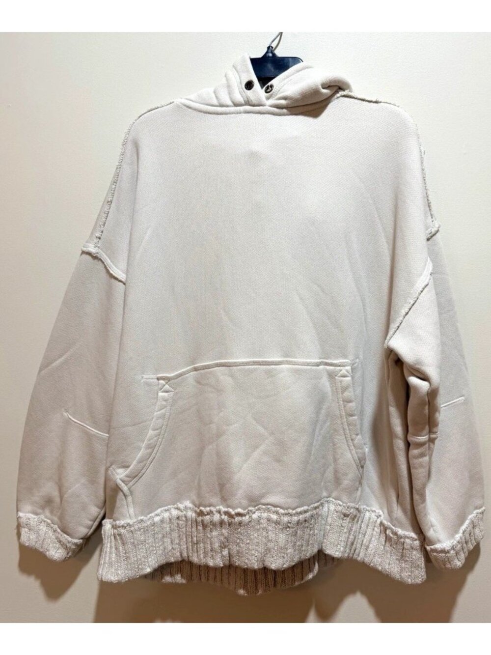 Free People~ We The Free We Hoodie Ivory Sweater Knit Hem Heavyweight ~ Sz Small